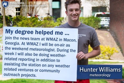 Hunter Williams explains how his Penn State Meteorology degree helped him land a job at WMAZ in Macon, GA as an on-air weekend meteorologist.